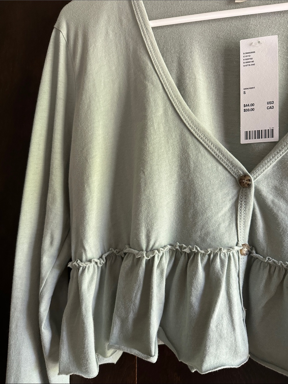 Project Social T Light Sage Cropped Ruffle-Hem Cardigan - Picture 4 of 6